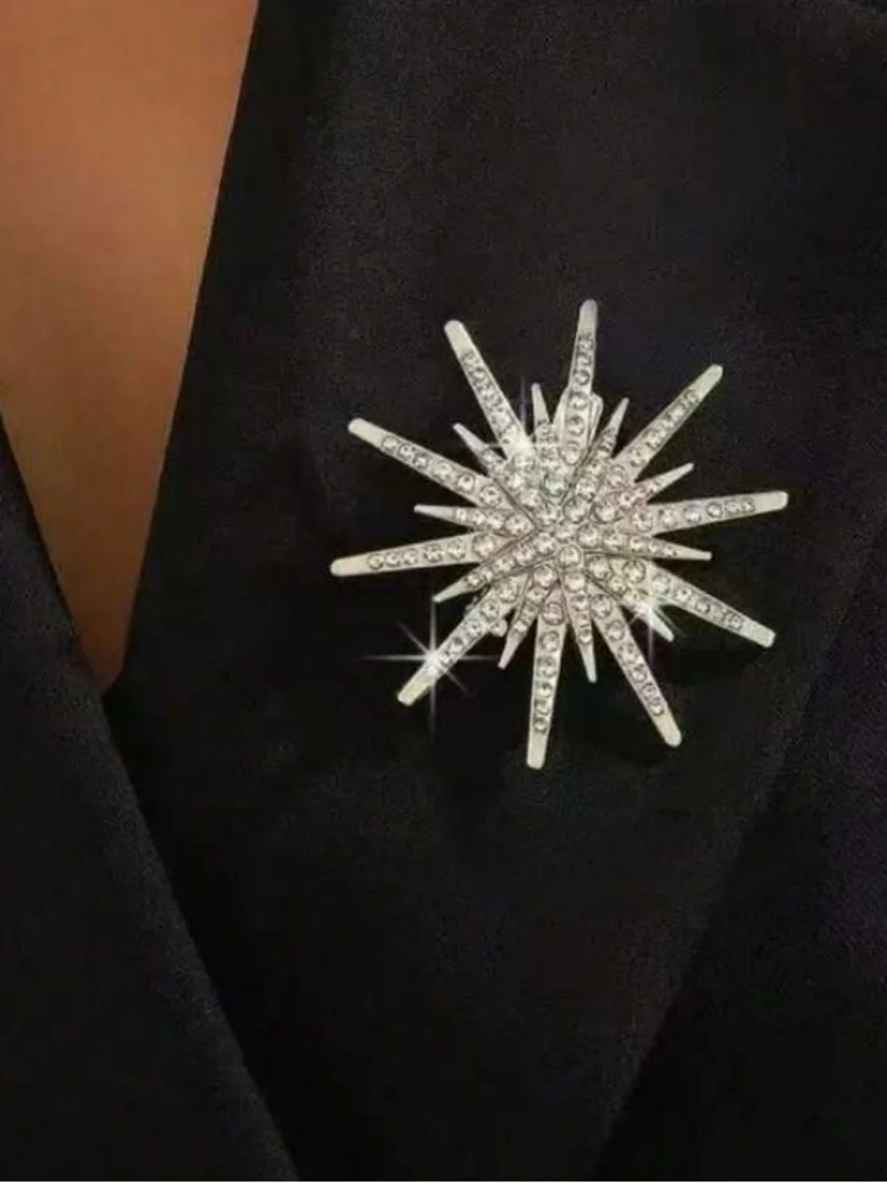 Crystal Starburst Brooch Pin - Silver Sparkle